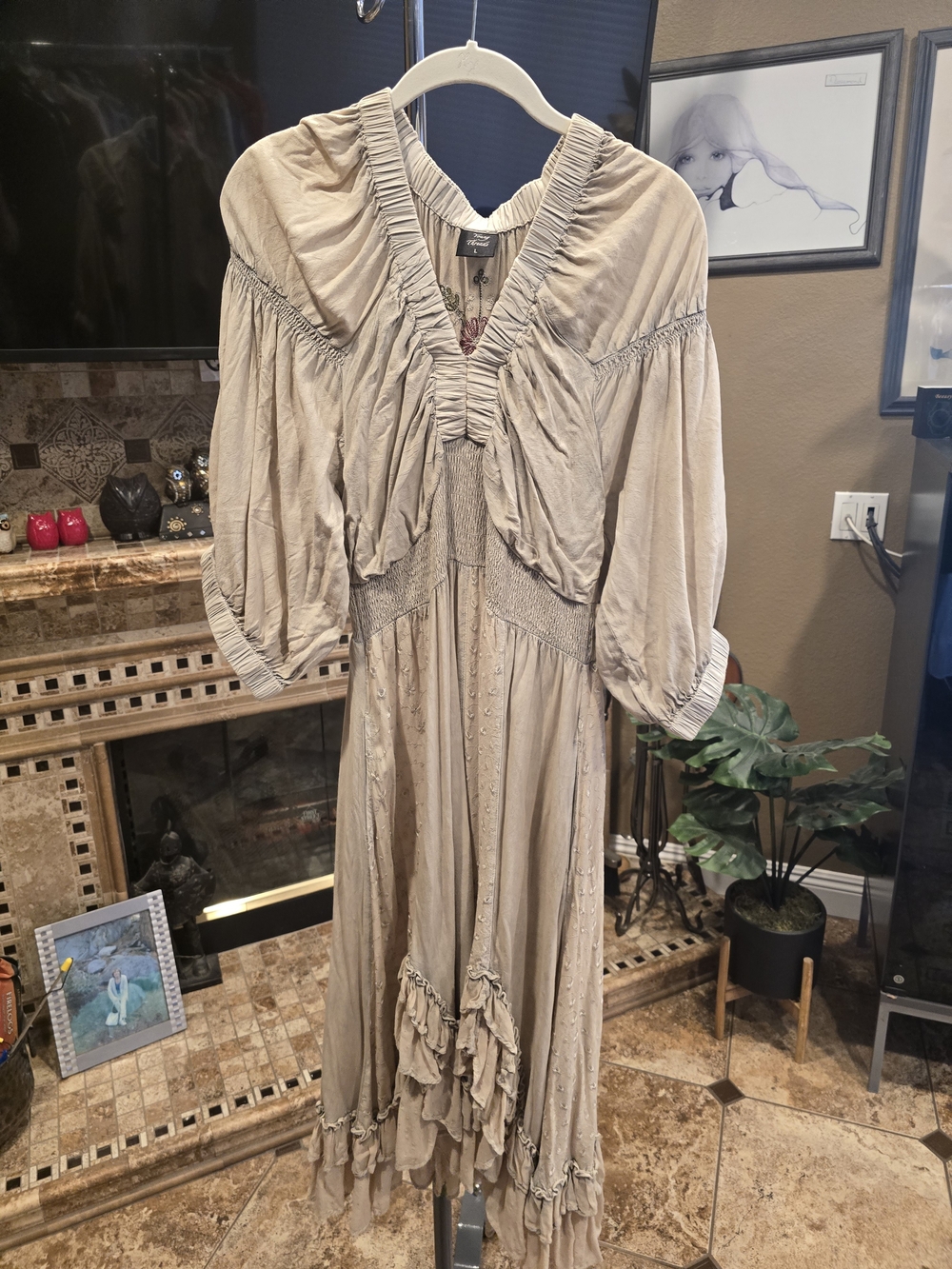 Young Threads Ruffled Dress in Light Taupe, NWOT, 100% Viscose - Picture 2 of 7